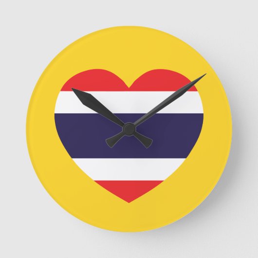 Thailand Heart Flag Ronde Klok (Voorkant)