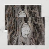 Thailand Hoofd Boeddha omringd door bomen Briefkaart (Voorkant / Achterkant)