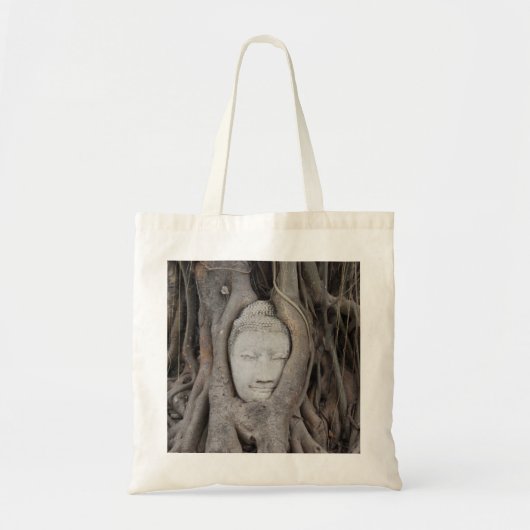 Thailand Hoofd Boeddha omringd door bomen Tote Bag (Voorkant)
