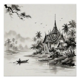 Thailand Inktwassing Landschap Perfect Poster