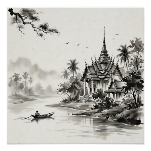 Thailand Inktwassing Landschap Perfect Poster (Voorkant)