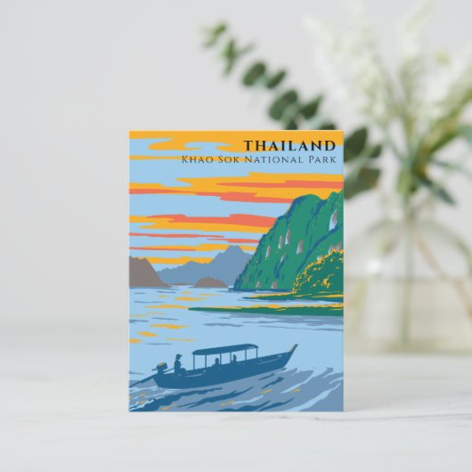 Thailand Khao Sok National Park Travel Art Deco Briefkaart (Staand voorkant)
