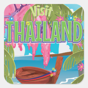 Thailand leuk vintage reisposter vierkante sticker