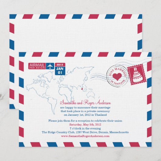 Thailand Luchtpost Huwelijksreceptie Kaart (Voorkant / Achterkant)