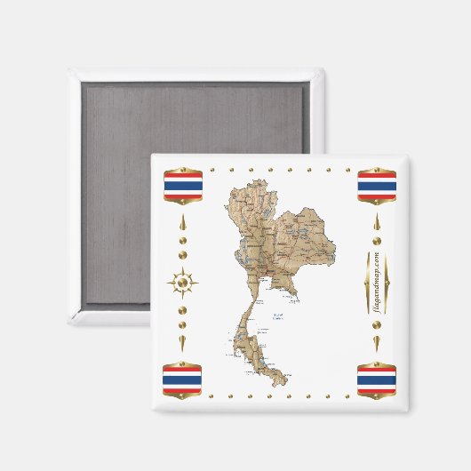 Thailand Map + Flags Magnet (Voorkant / Achterkant)