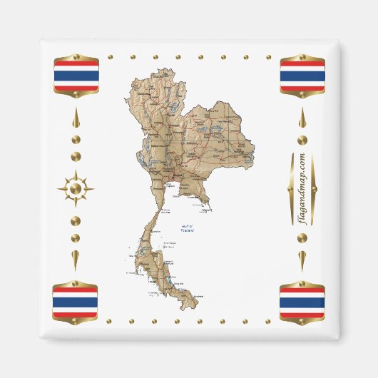 Thailand Map + Flags Magnet (Voorkant)