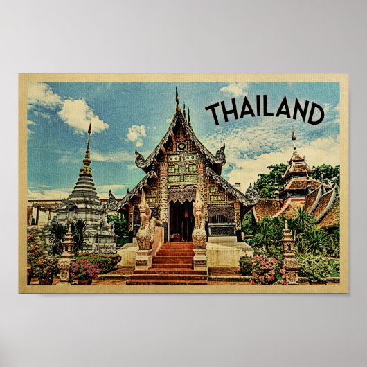 Thailand Poster Vintage Travel Thai Temple (Voorkant)