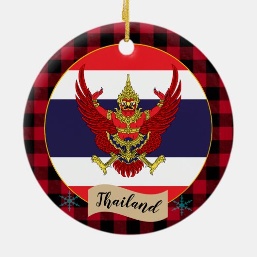 Thailand, Rode buffels en Thaise vlag Keramisch Ornament (Achterkant)