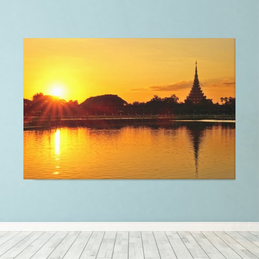 Thailand - sunset in Khon Kaen Canvas Afdruk (Insitu (Houten vloer))