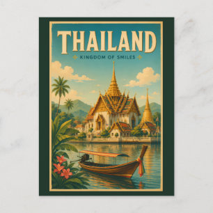 Thailand Tempel Illustratie Reis Kunst Vintage Briefkaart