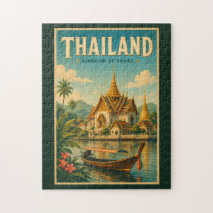 Thailand Tempel Illustratie Reis Kunst Vintage Legpuzzel