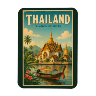 Thailand Tempel Illustratie Reis Kunst Vintage Magneet