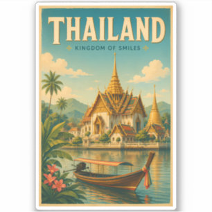Thailand Tempel Illustratie Reis Kunst Vintage Sticker