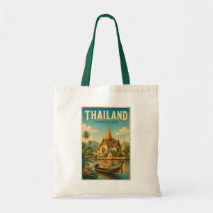 Thailand Tempel Illustratie Reis Kunst Vintage Tote Bag