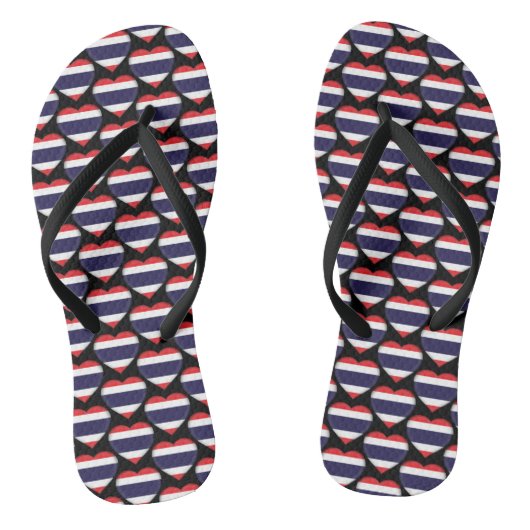 Thailand Thaise vlag kleuren harten patroon Teenslippers (Voetbed)