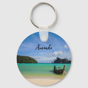 Thailand Travel Beach Foto met Vissende tas Sleutelhanger