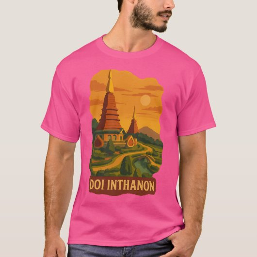 Thailand Travel Poster Thaise Pagoda Garde T-shirt (Voorkant)
