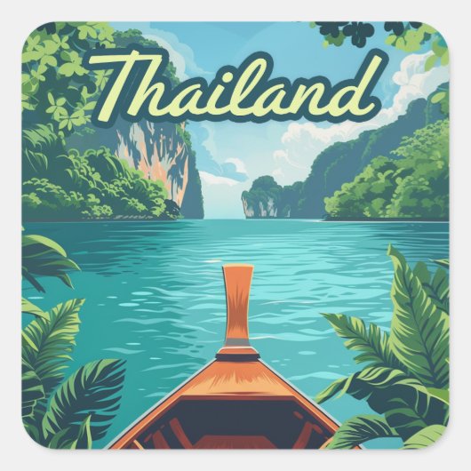 Thailand Tropical Island Long Tail Boat Vierkante Sticker (Voorkant)