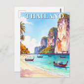 Thailand Vintage Reizen Cliffs en Longtail Boten Briefkaart (Voorkant / Achterkant)