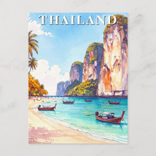 Thailand Vintage Reizen Cliffs en Longtail Boten Briefkaart