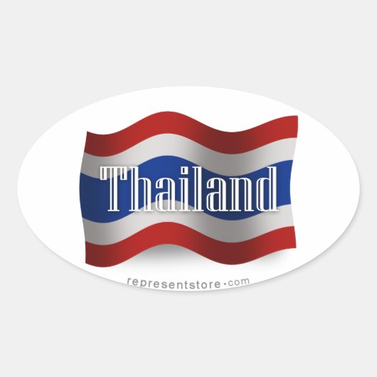 Thailand Waving Flag Ovale Sticker (Voorkant)
