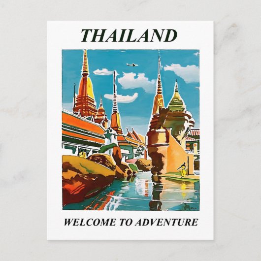 Thailand, welkom in avontuur. Vintage Briefkaart (Voorkant)
