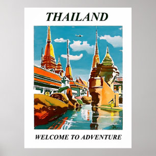Thailand, welkom in avontuur. Vintage Poster