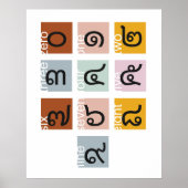 Thais Script Nummers 0 tot 9, Taal leren Poster (Voorkant)