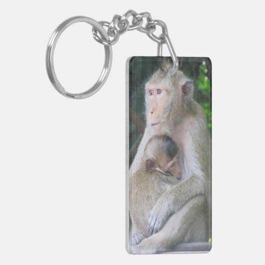 Thaise aap moeder en kind Hug Sleutelhanger (Voorkant Links)
