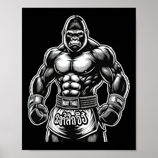 Thaise Boksen en Kickboksen - Muay Thai Gorilla Poster (Voorkant)