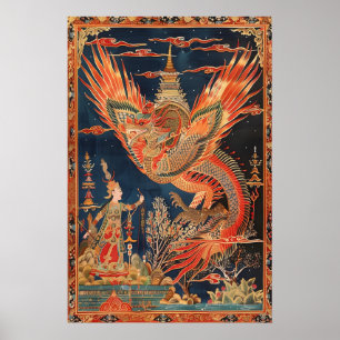 Thaise Draak en Phoenix Kunstprint Traditioneel Poster