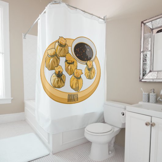 Thaise garnalen cartoon illustratie douchegordijn (In situ)