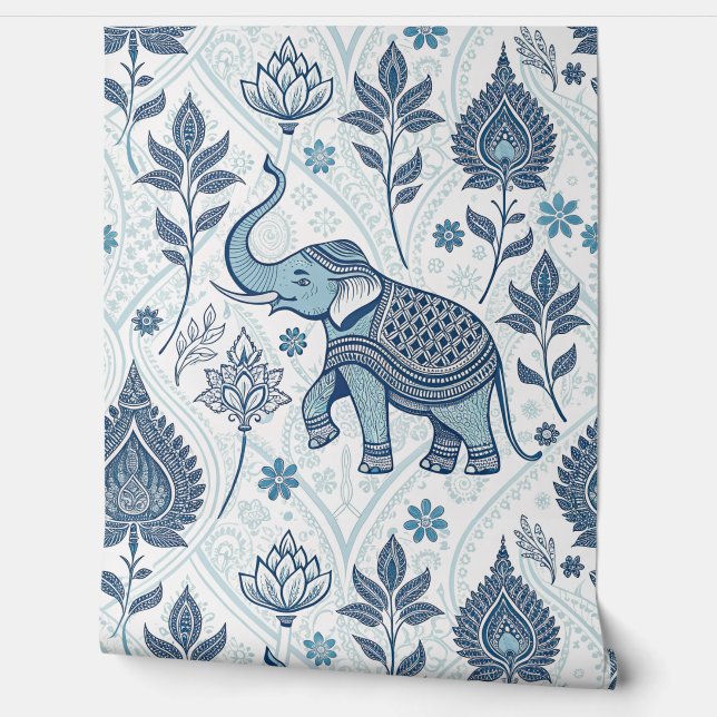 Thaise patroon pastel kleur olifant behang (Afrollen)