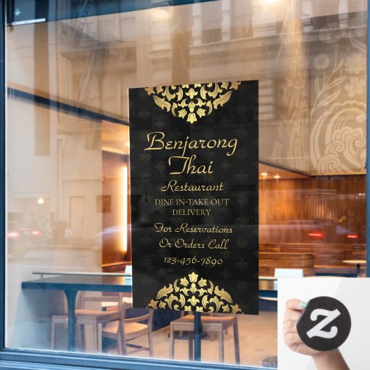 Thaise restaurants met traditionele Thaise kunst a Raamsticker (Cafe Raam)