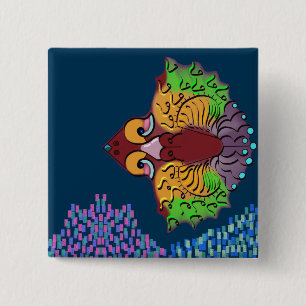 Thaise Schrift Abstracte Vis Kunst 2" Vierkante Button 5,1 Cm