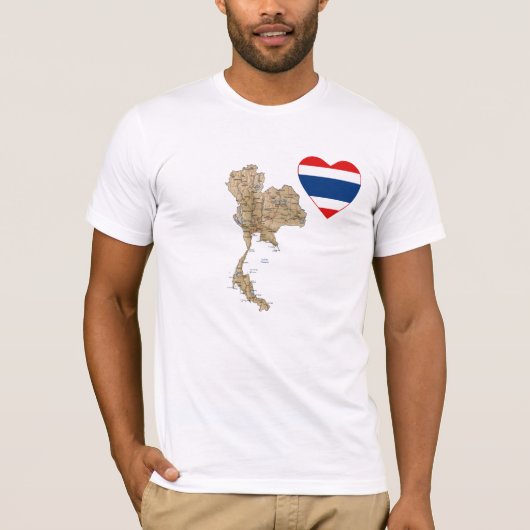 Thaise vlag — Hart en kaart T-Shirt (Voorkant)