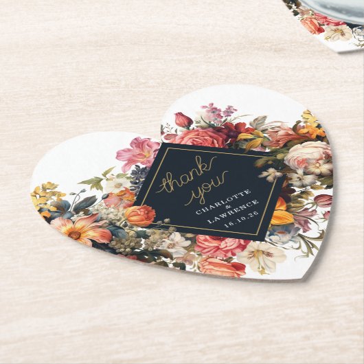 Thak You Wedding  sinaasappel bloem ontwerp Kartonnen Onderzetters (Gekanteld)