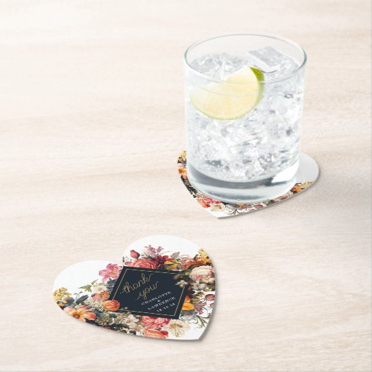 Thak You Wedding  sinaasappel bloem ontwerp Kartonnen Onderzetters (Insitu)