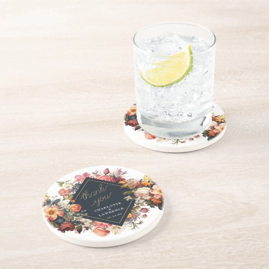 Thak You Wedding  sinaasappel floral design Zandsteen Onderzetter (Zijkant)