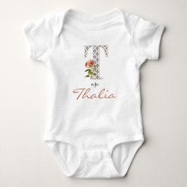 Thalia naam onthullen Floral letter T Roze bloem Romper