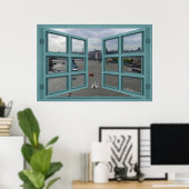 Thames River Through A 6 Pane Open Window Poster (Thuiskantoor)