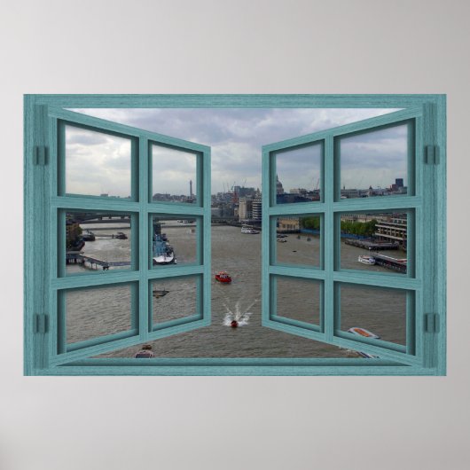 Thames River Through A 6 Pane Open Window Poster (Voorkant)