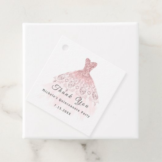 Than You Bruid 16de Quinceanera Feest Roze Roos Bedankjes Labels (In situ)