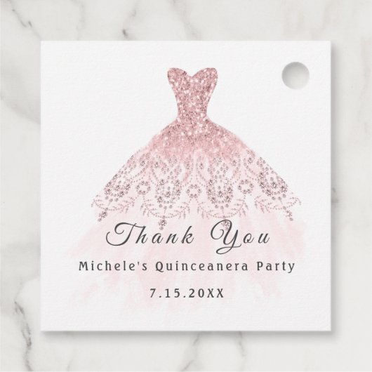 Than You Bruid 16de Quinceanera Feest Roze Roos Bedankjes Labels (Achterkant)