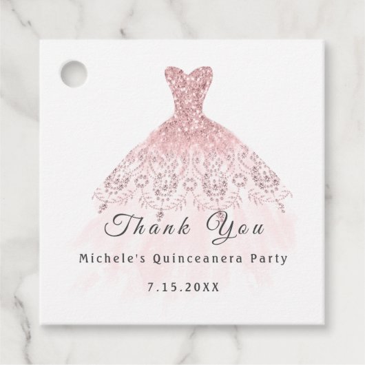 Than You Bruid 16de Quinceanera Feest Roze Roos Bedankjes Labels (Voorkant)