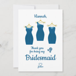 Thank Bridesmaid with Dresses in Blue Shades Bedankkaart