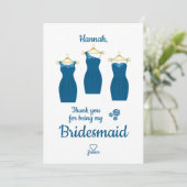 Thank Bridesmaid with Dresses in Blue Shades Bedankkaart (Staand voorkant)