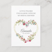 Thank Floral Heart for Bridal Shower Name & Quote Visitekaartje (Voorkant)