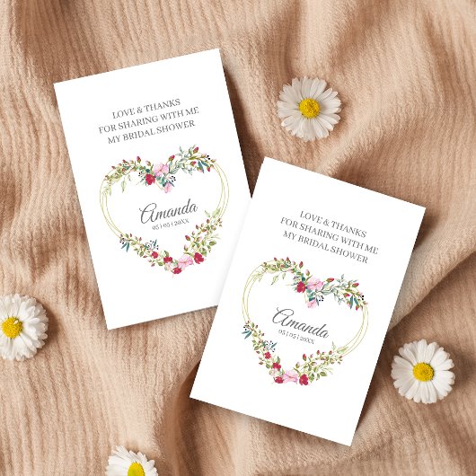 Thank Floral Heart for Bridal Shower Name & Quote Visitekaartje