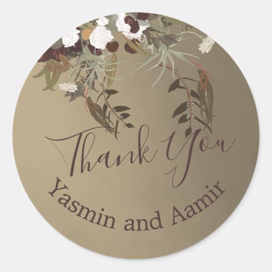 ThanK Jij trouwt met Rustic Floral Elegant Ronde Sticker (Voorkant)